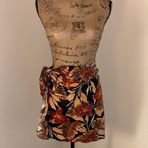 Floral Wrap Mini Skirt - Black & Rust